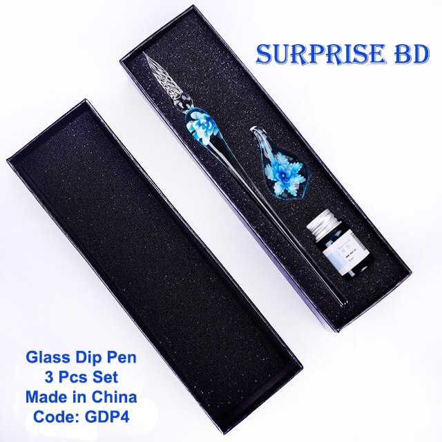 Glass Dip Pen (3pcs Set) Blue Flower - SURPRISE-BD.COM