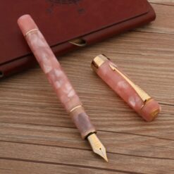 JinHao-100-Acrylic-Fountain-Pen-Golden-Spin-Sakura-Pink